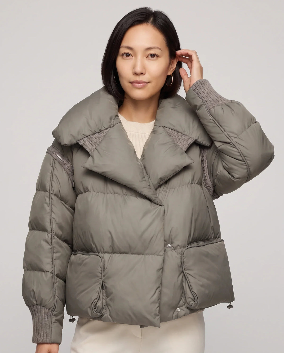 Short Puffer Jacket with Oversized Quilted Collar
