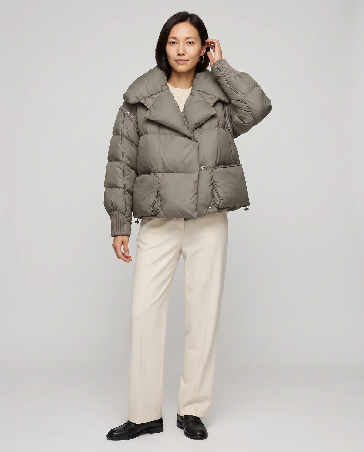 Short Puffer Jacket with Oversized Quilted Collar