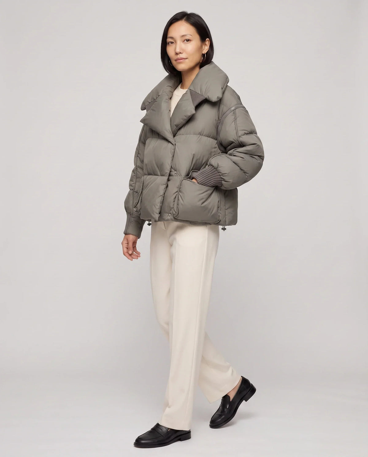 Short Puffer Jacket with Oversized Quilted Collar