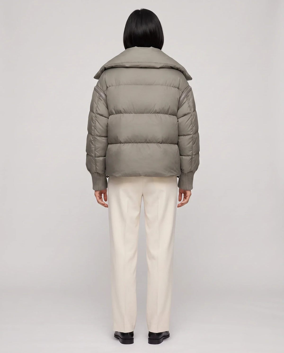 Short Puffer Jacket with Oversized Quilted Collar