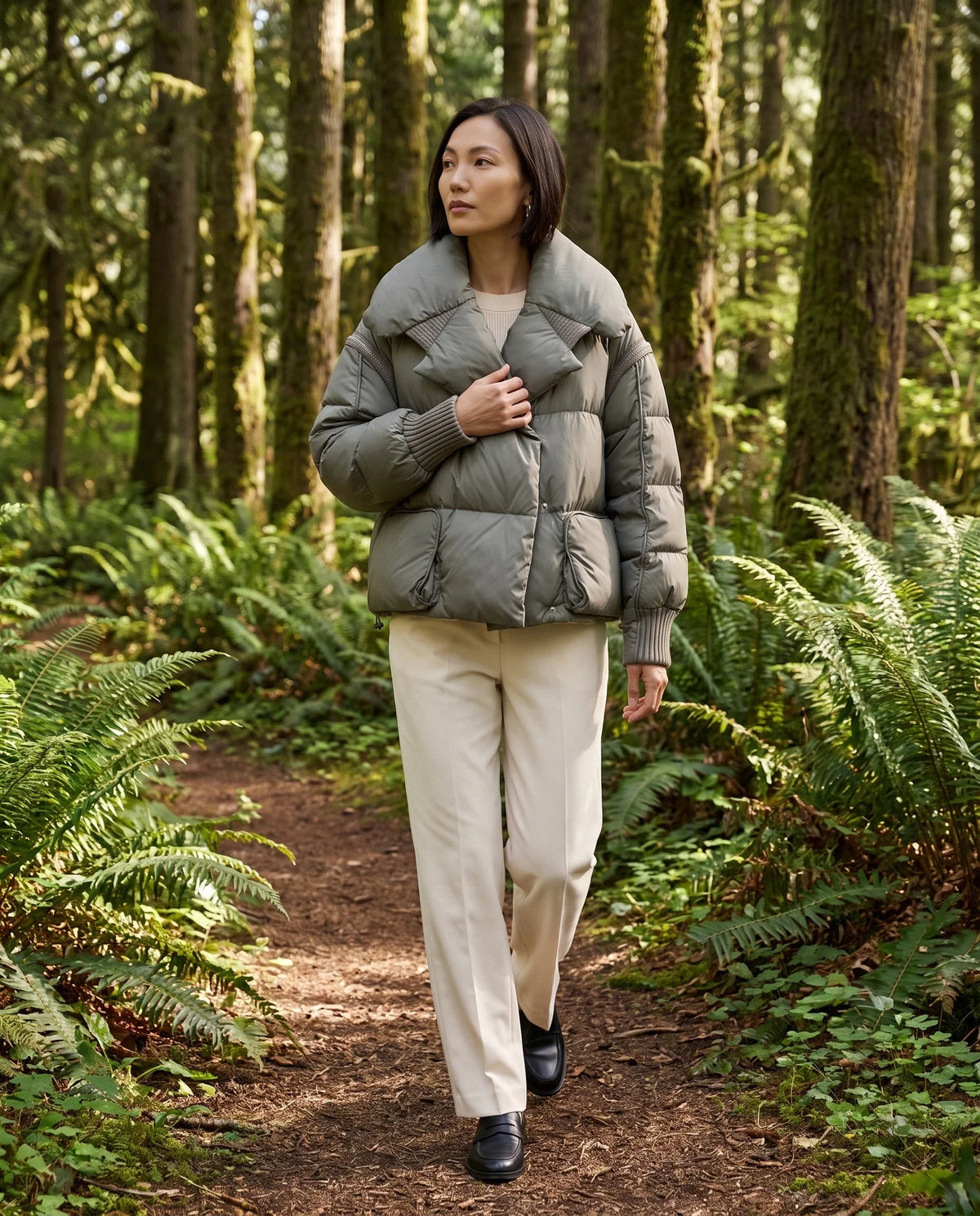 Short Puffer Jacket with Oversized Quilted Collar