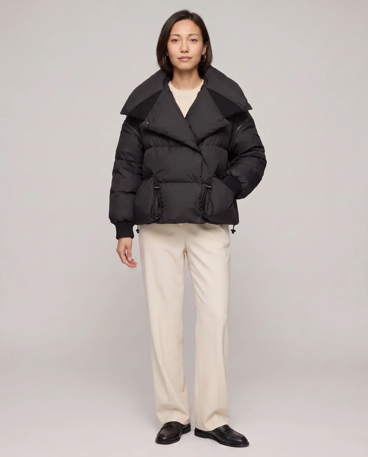 Short Puffer Jacket with Oversized Quilted Collar