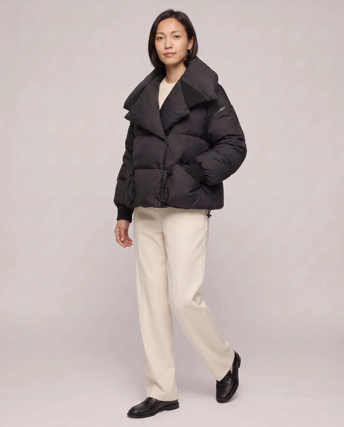 Short Puffer Jacket with Oversized Quilted Collar