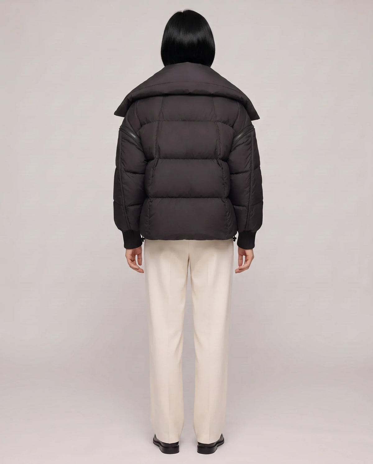 Short Puffer Jacket with Oversized Quilted Collar