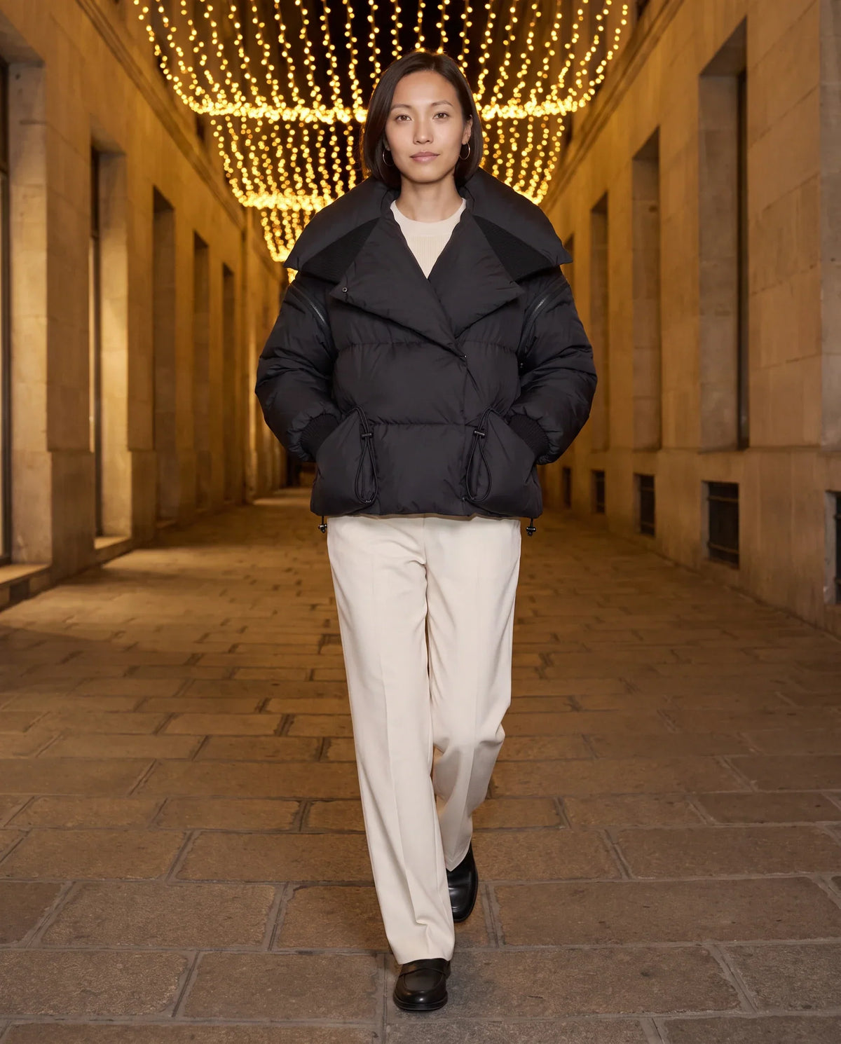 Short Puffer Jacket with Oversized Quilted Collar