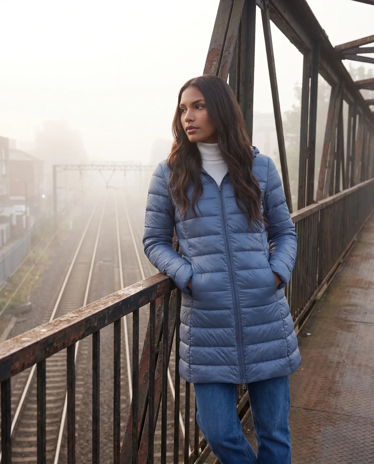 Lightweight Fitted Puffer Jacket with Detachable Hood