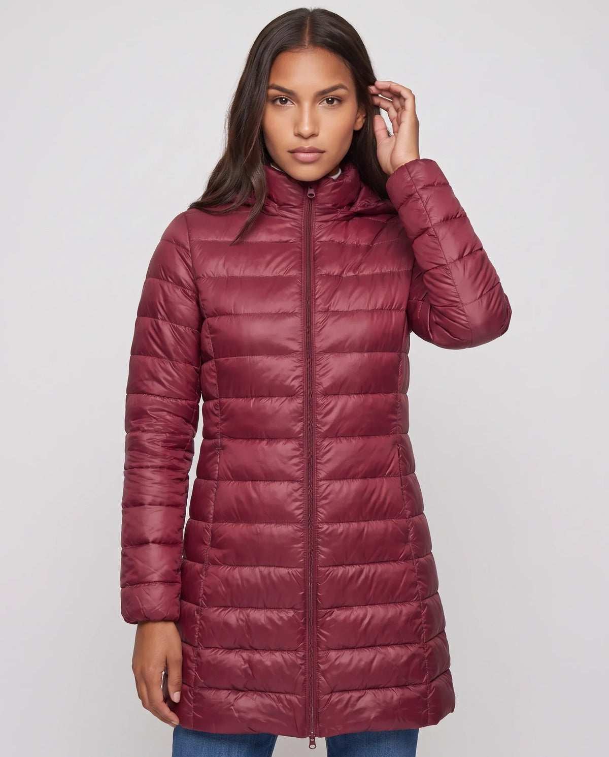 Lightweight Fitted Puffer Jacket with Detachable Hood