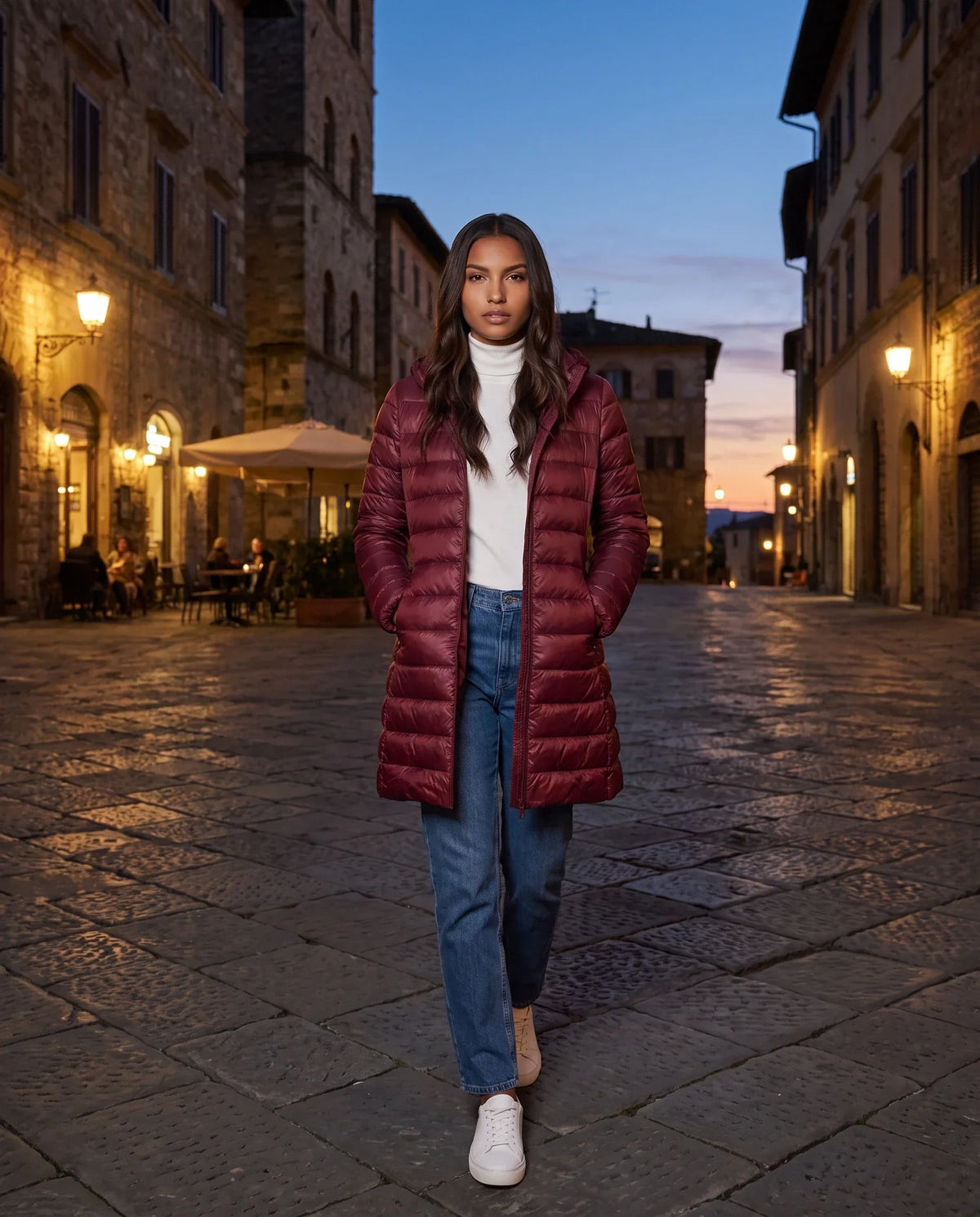 Lightweight Fitted Puffer Jacket with Detachable Hood