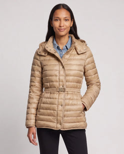 Lightweight Hooded Puffer Jacket with Buckle Belt