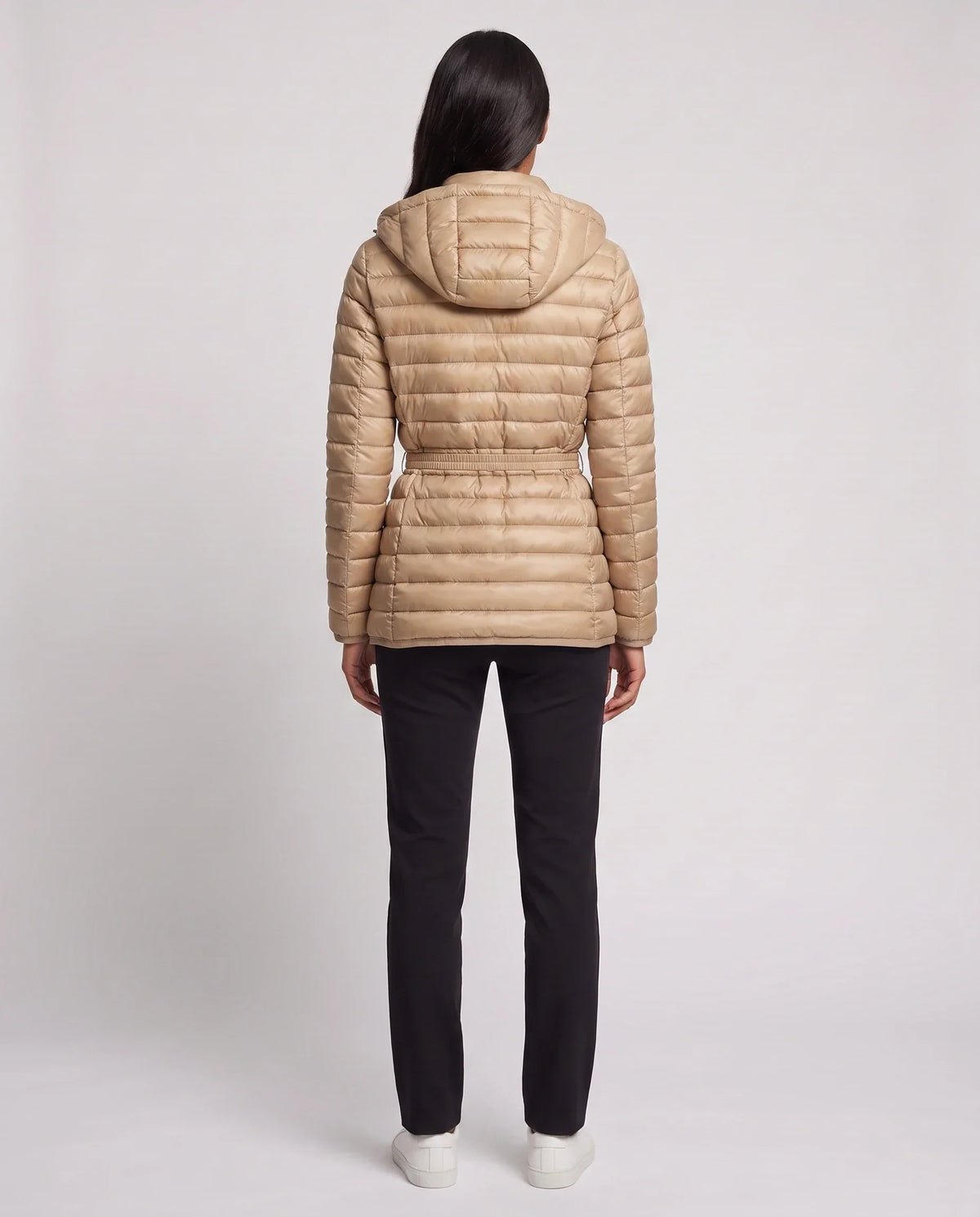 Lightweight Hooded Puffer Jacket with Buckle Belt