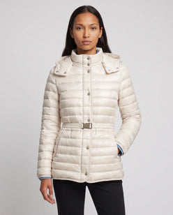 Lightweight Hooded Puffer Jacket with Buckle Belt