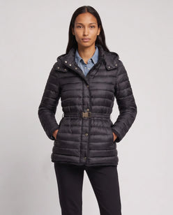 Lightweight Hooded Puffer Jacket with Buckle Belt