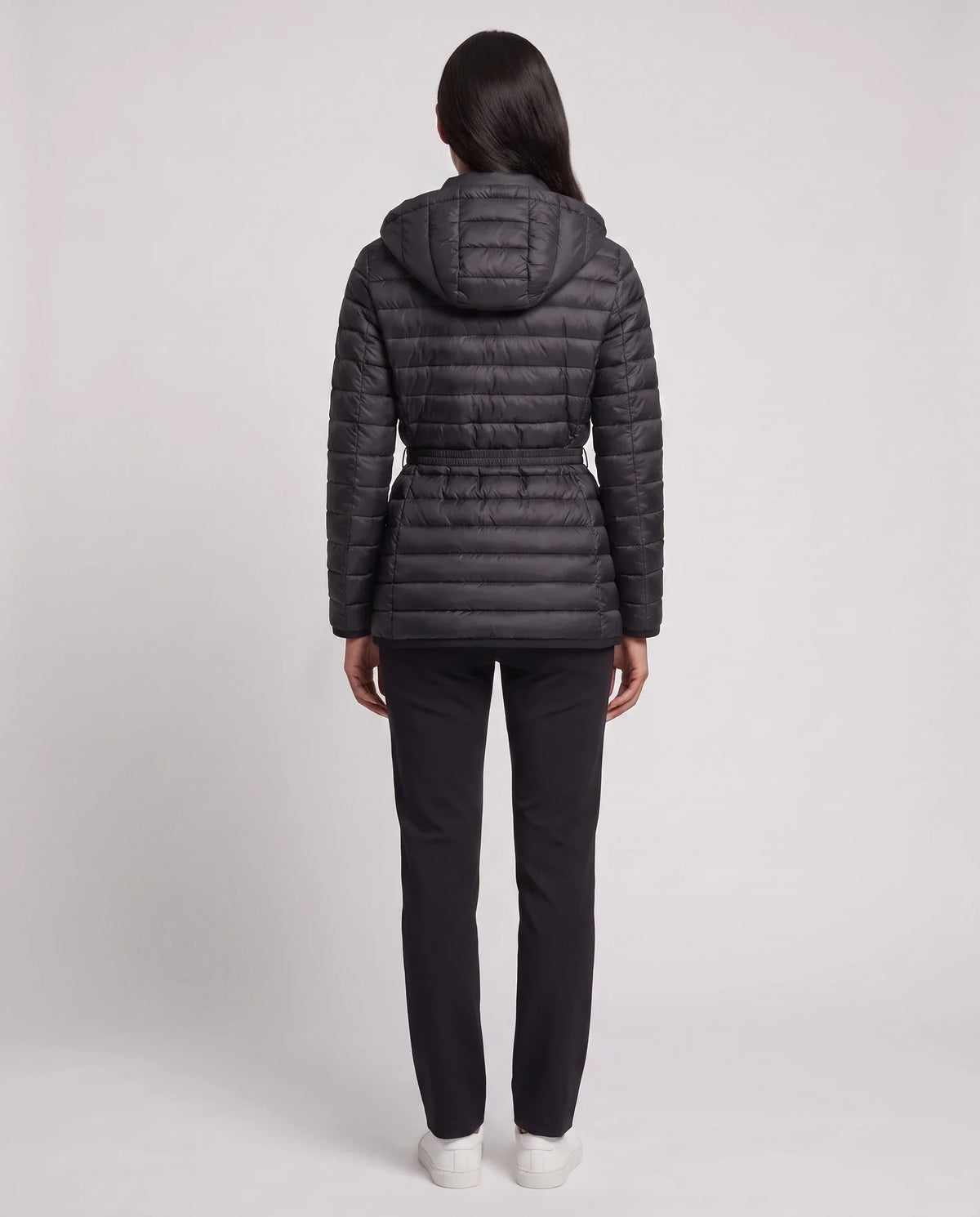 Lightweight Hooded Puffer Jacket with Buckle Belt