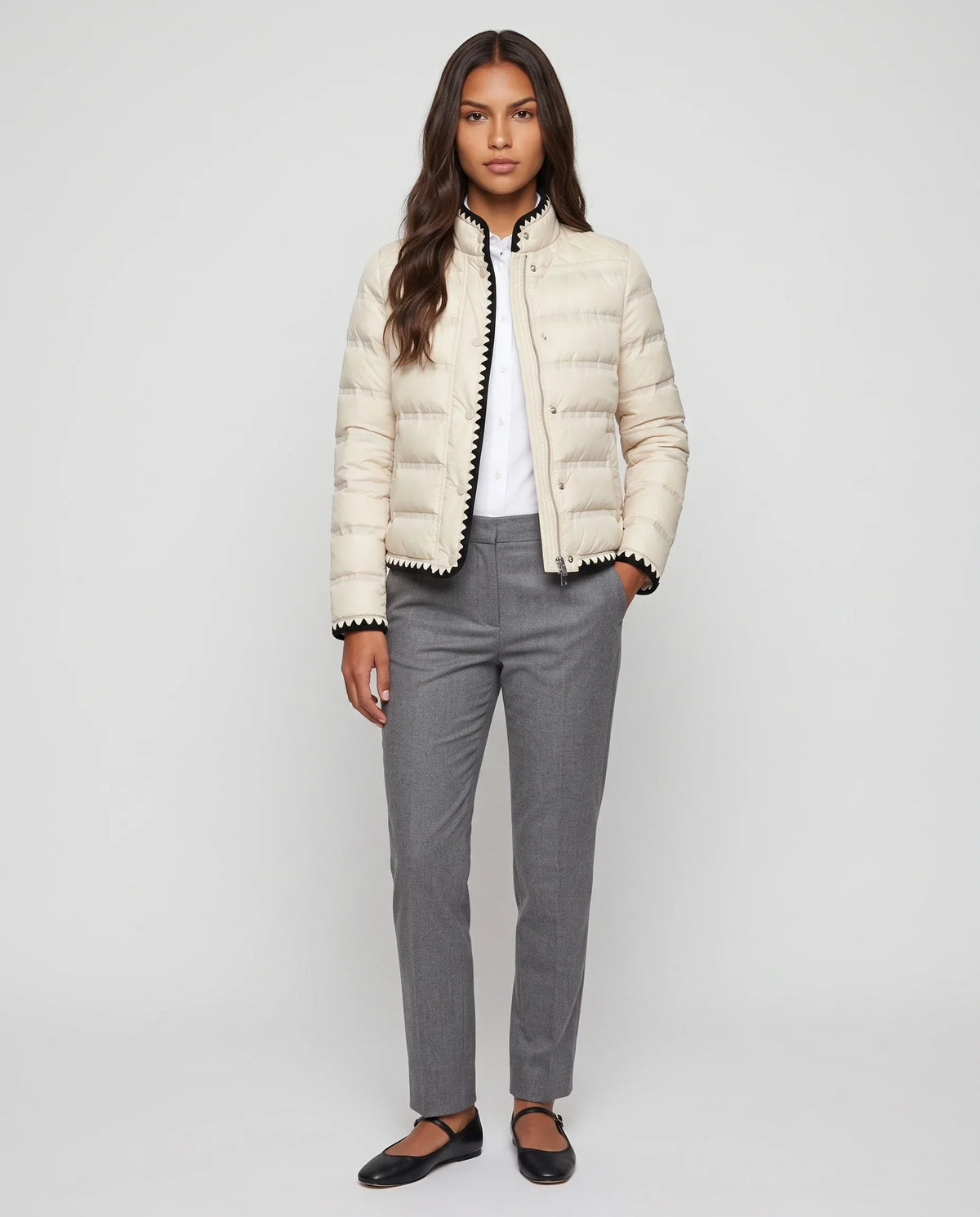 Short Lightweight Puffer Jacket with Knitted Trim