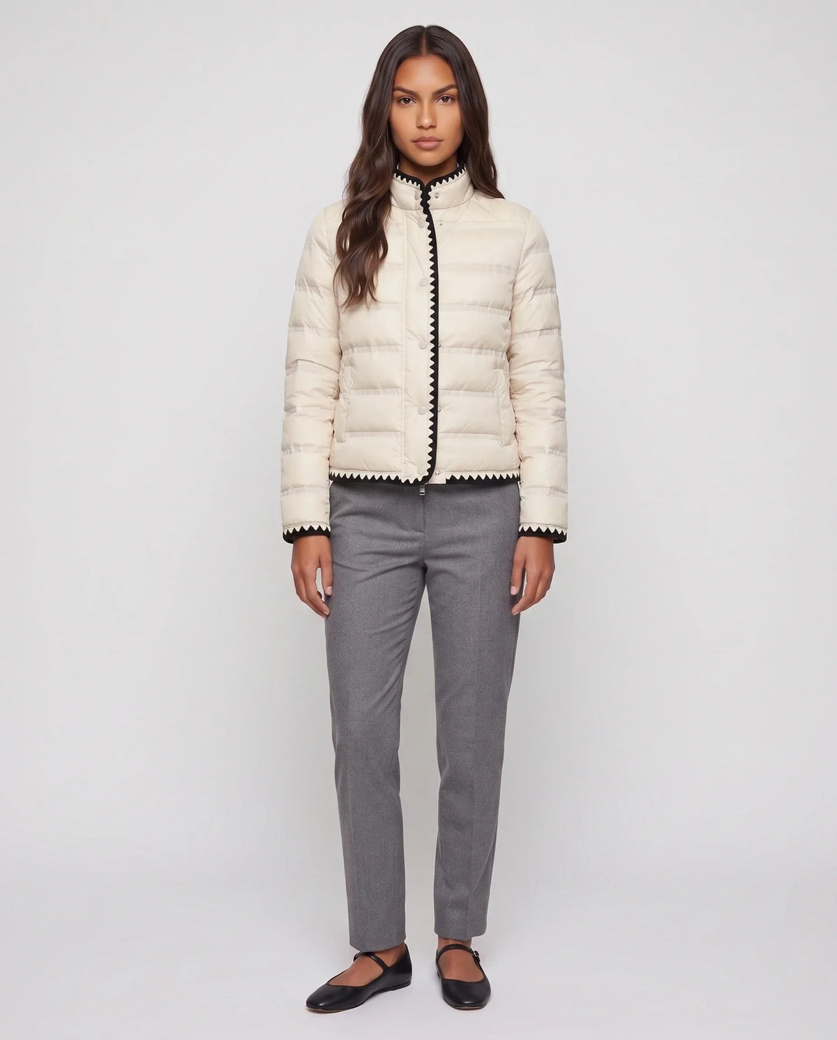 Short Lightweight Puffer Jacket with Knitted Trim
