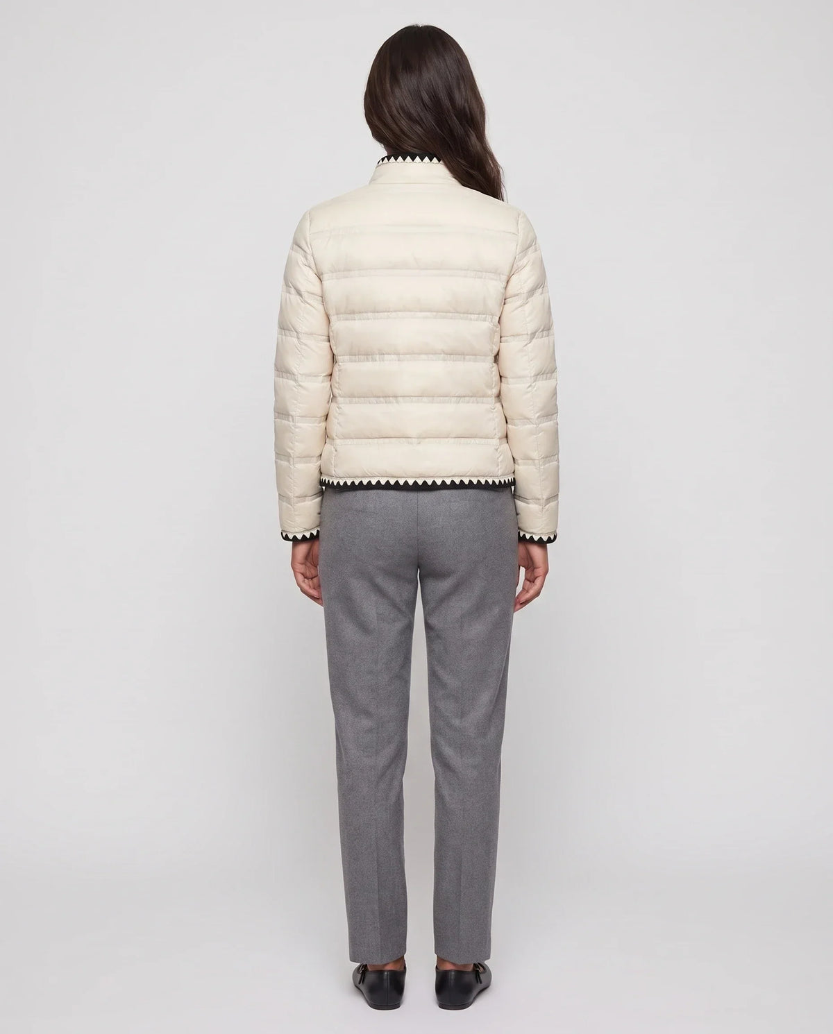 Short Lightweight Puffer Jacket with Knitted Trim