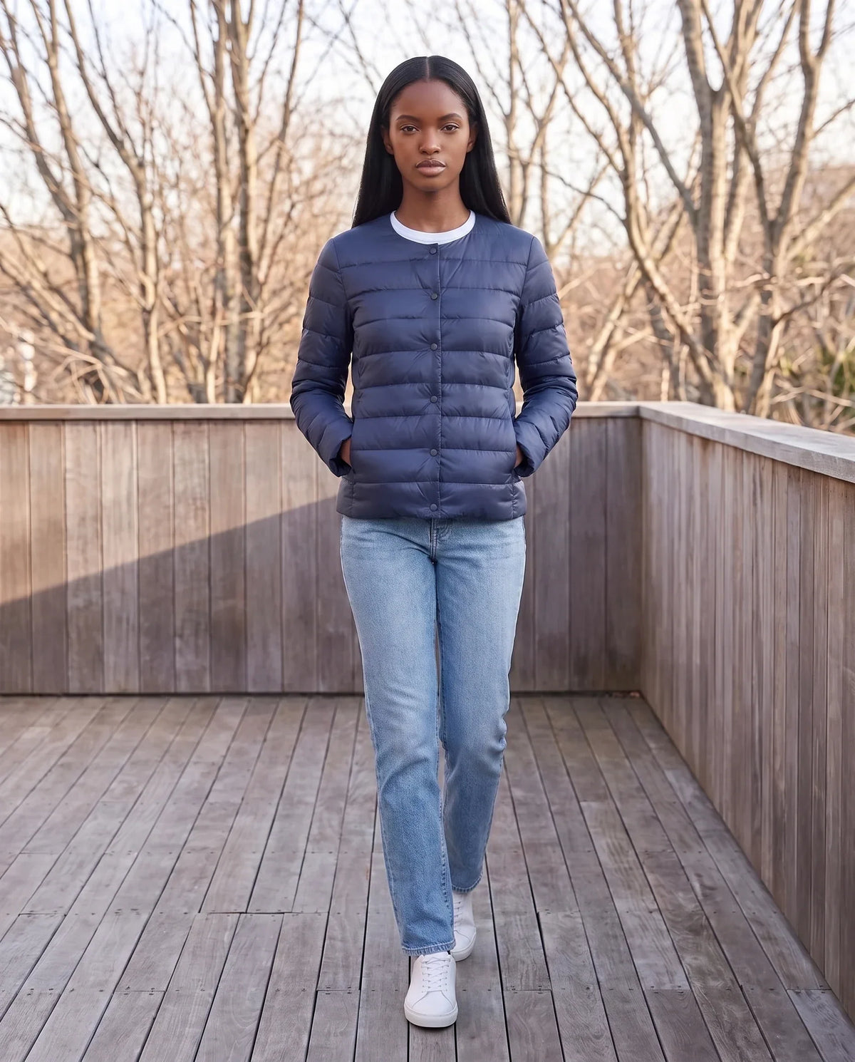 Lightweight Puffer Jacket with Convertible Collar