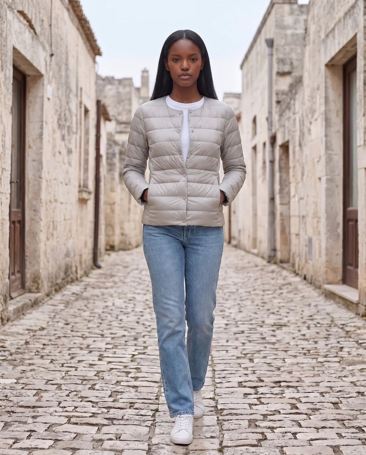 Lightweight Puffer Jacket with Convertible Collar