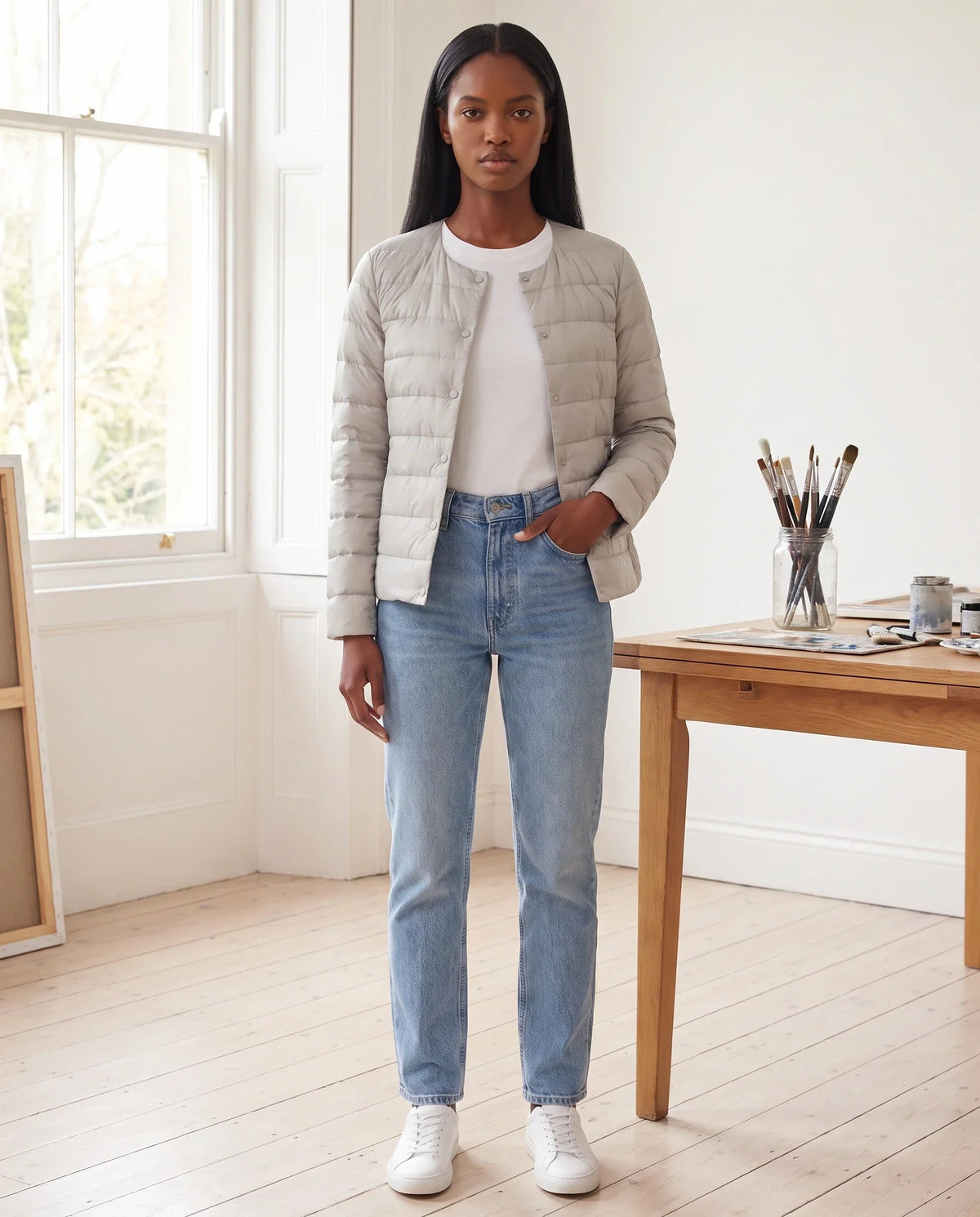 Lightweight Puffer Jacket with Convertible Collar