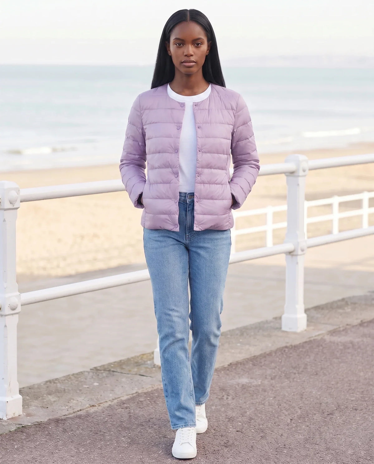 Lightweight Puffer Jacket with Convertible Collar