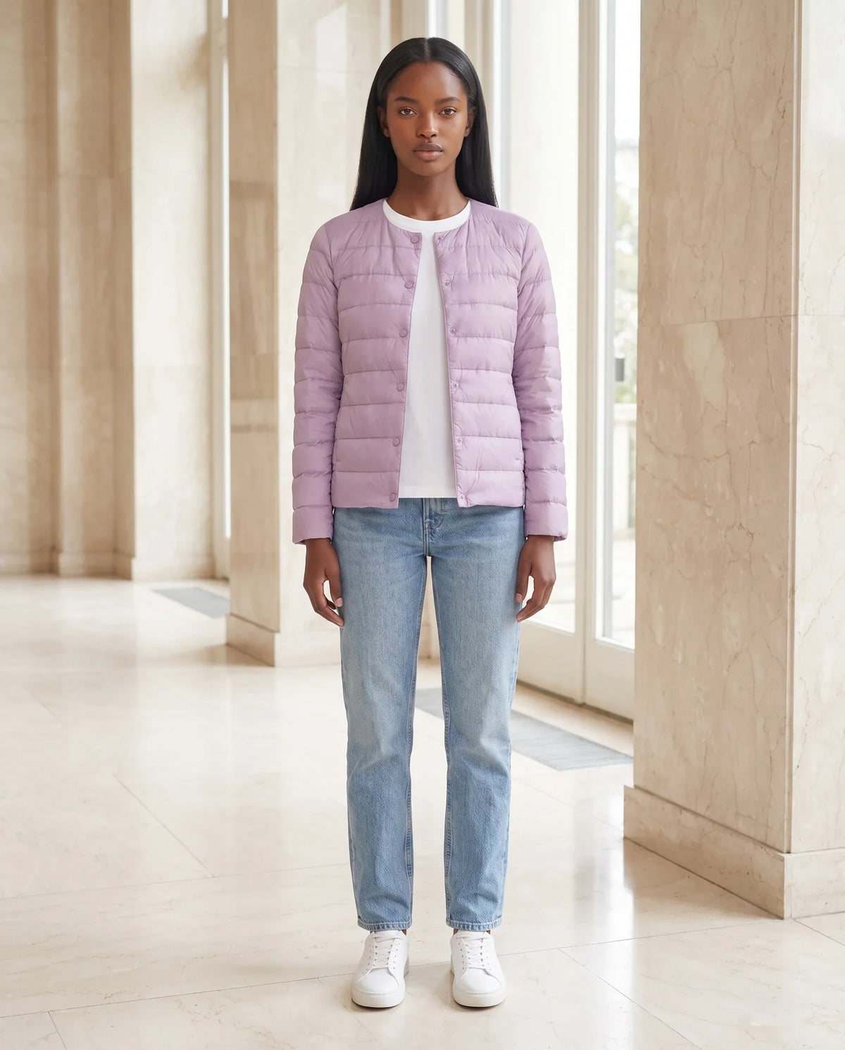Lightweight Puffer Jacket with Convertible Collar