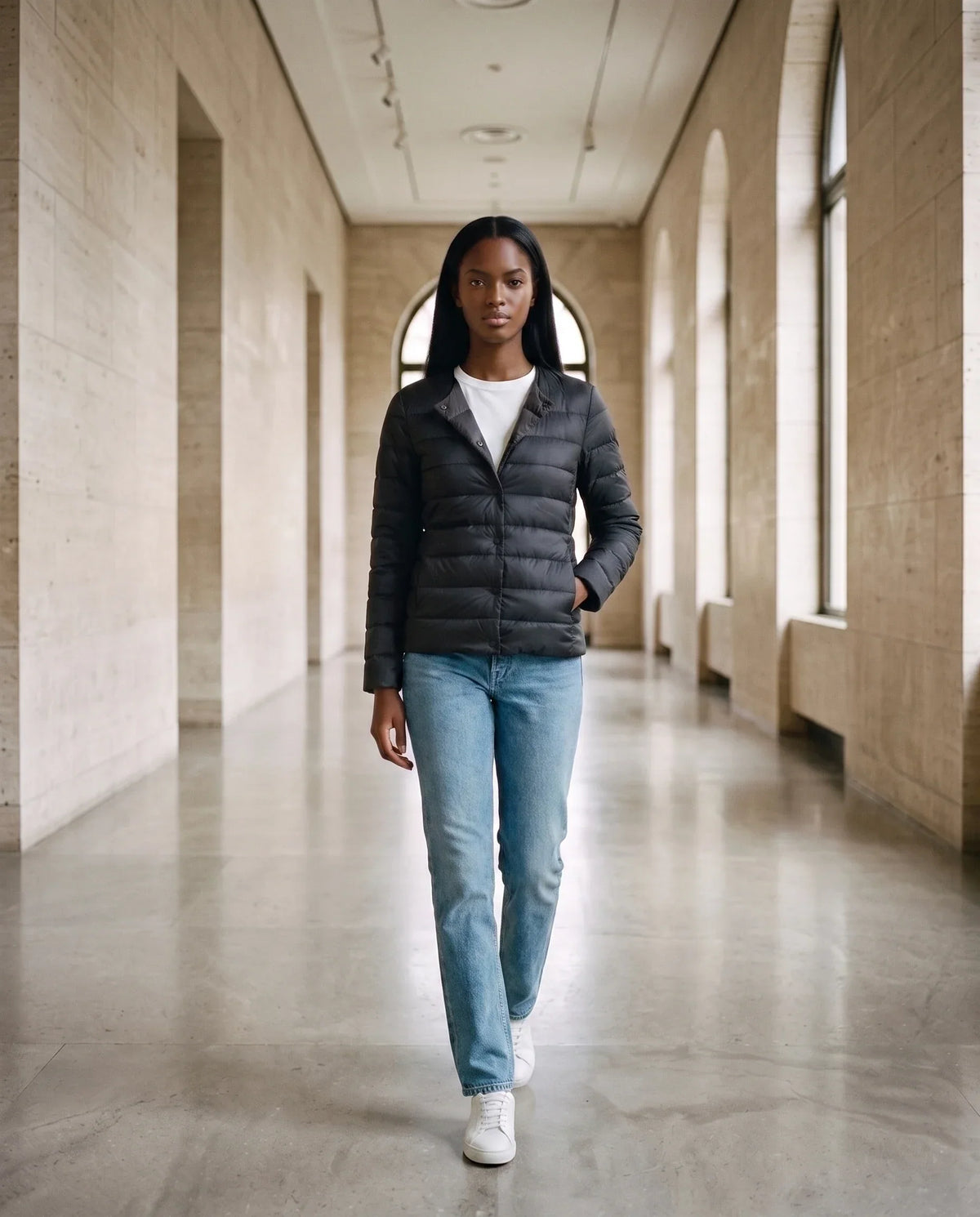 Lightweight Puffer Jacket with Convertible Collar