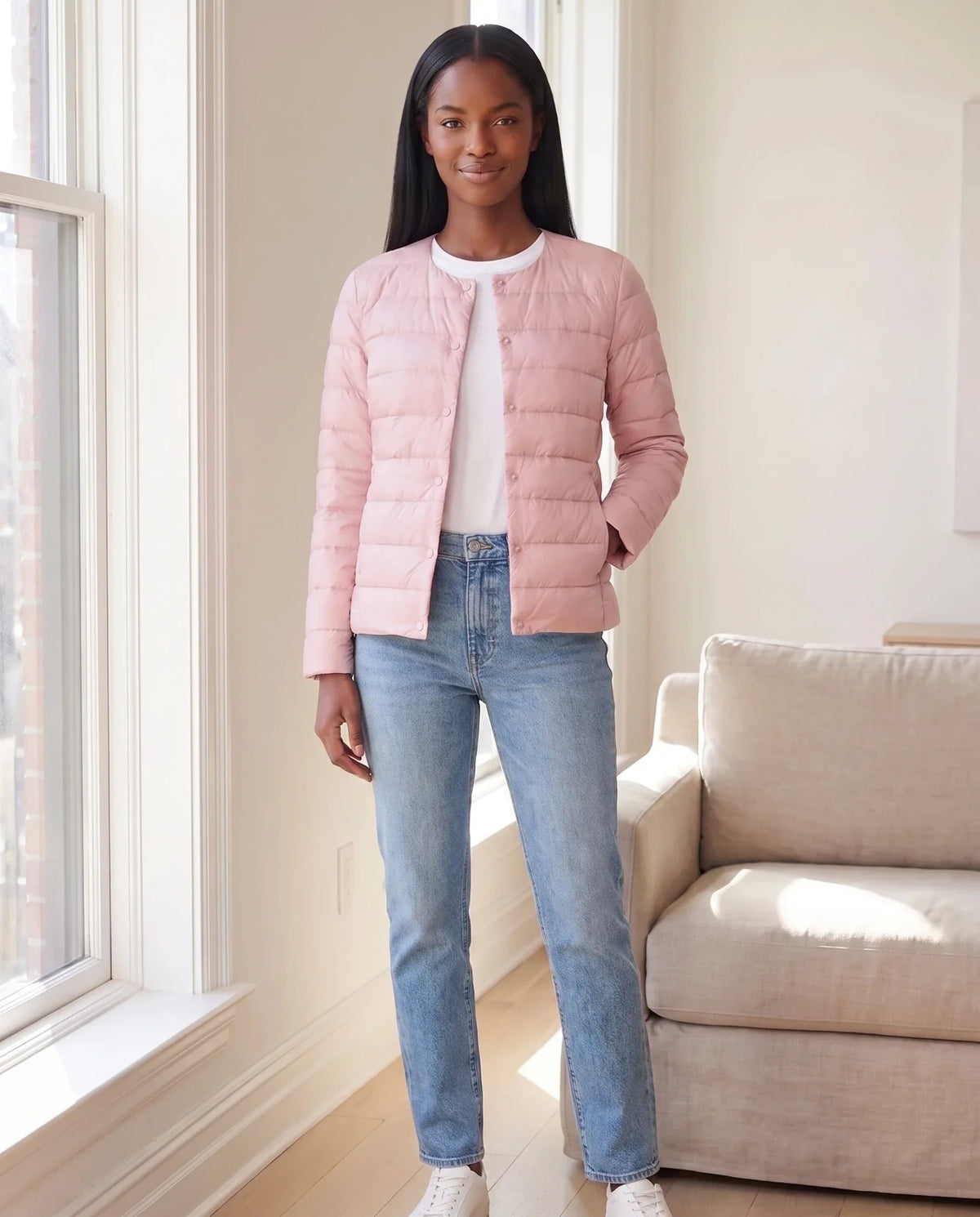 Lightweight Puffer Jacket with Convertible Collar