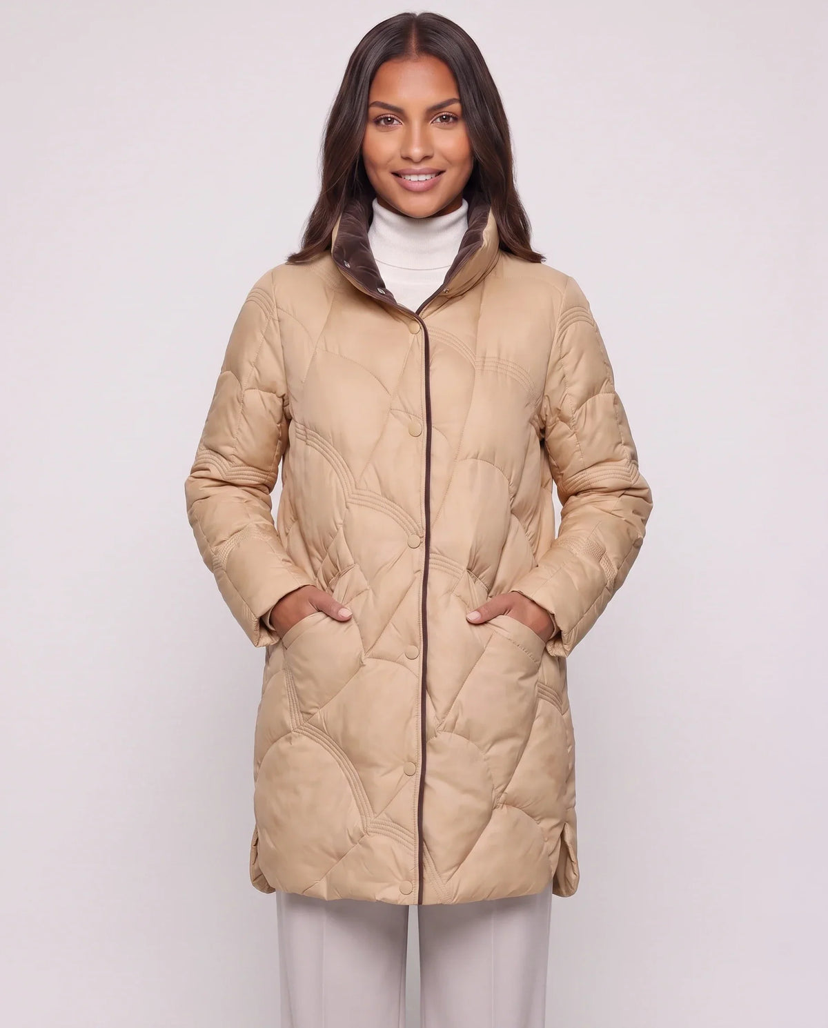 Lightweight Mid-Length Puffer Jacket with Wave Quilting