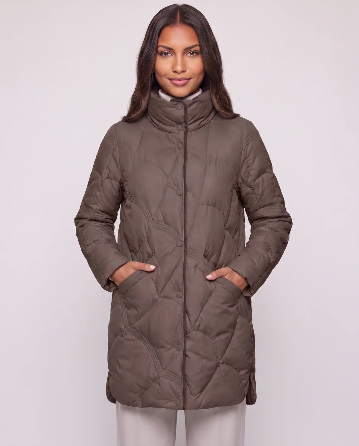 Lightweight Mid-Length Puffer Jacket with Wave Quilting