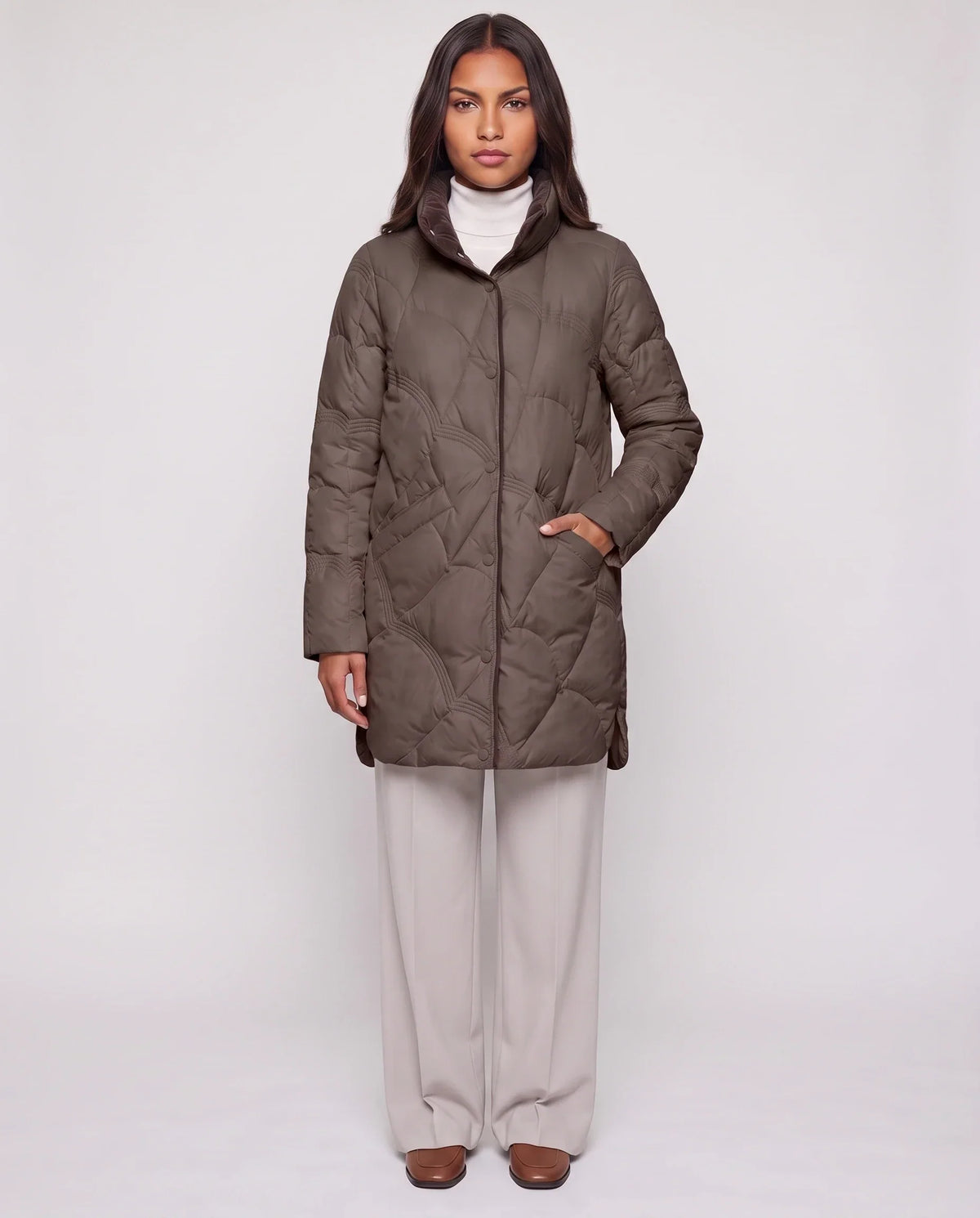 Lightweight Mid-Length Puffer Jacket with Wave Quilting