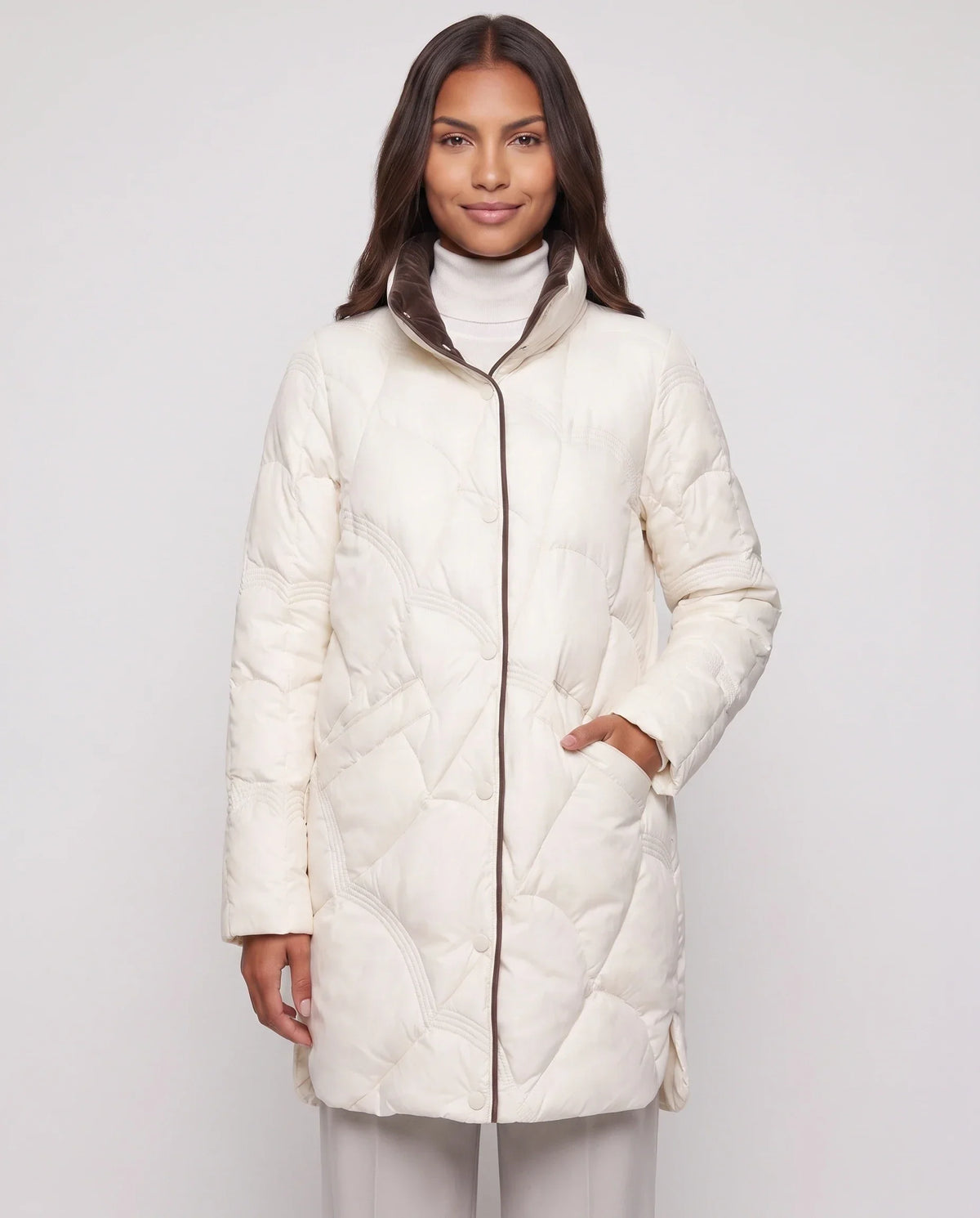Lightweight Mid-Length Puffer Jacket with Wave Quilting