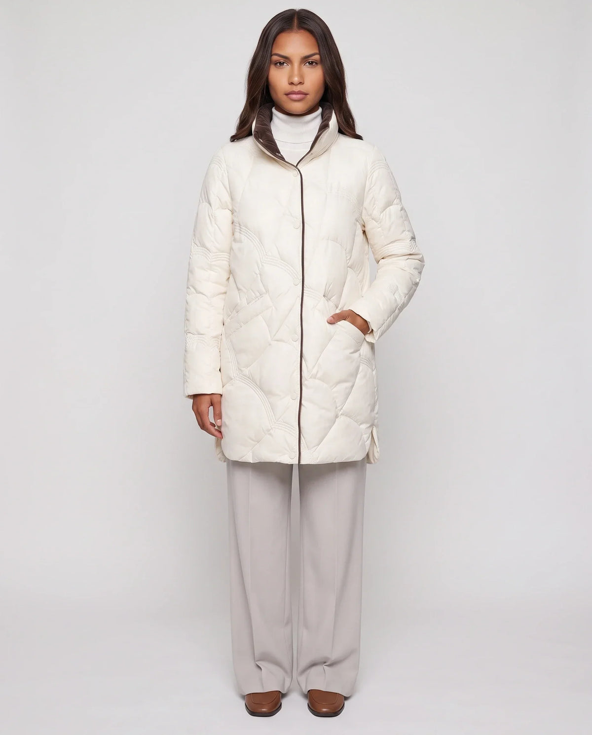 Lightweight Mid-Length Puffer Jacket with Wave Quilting