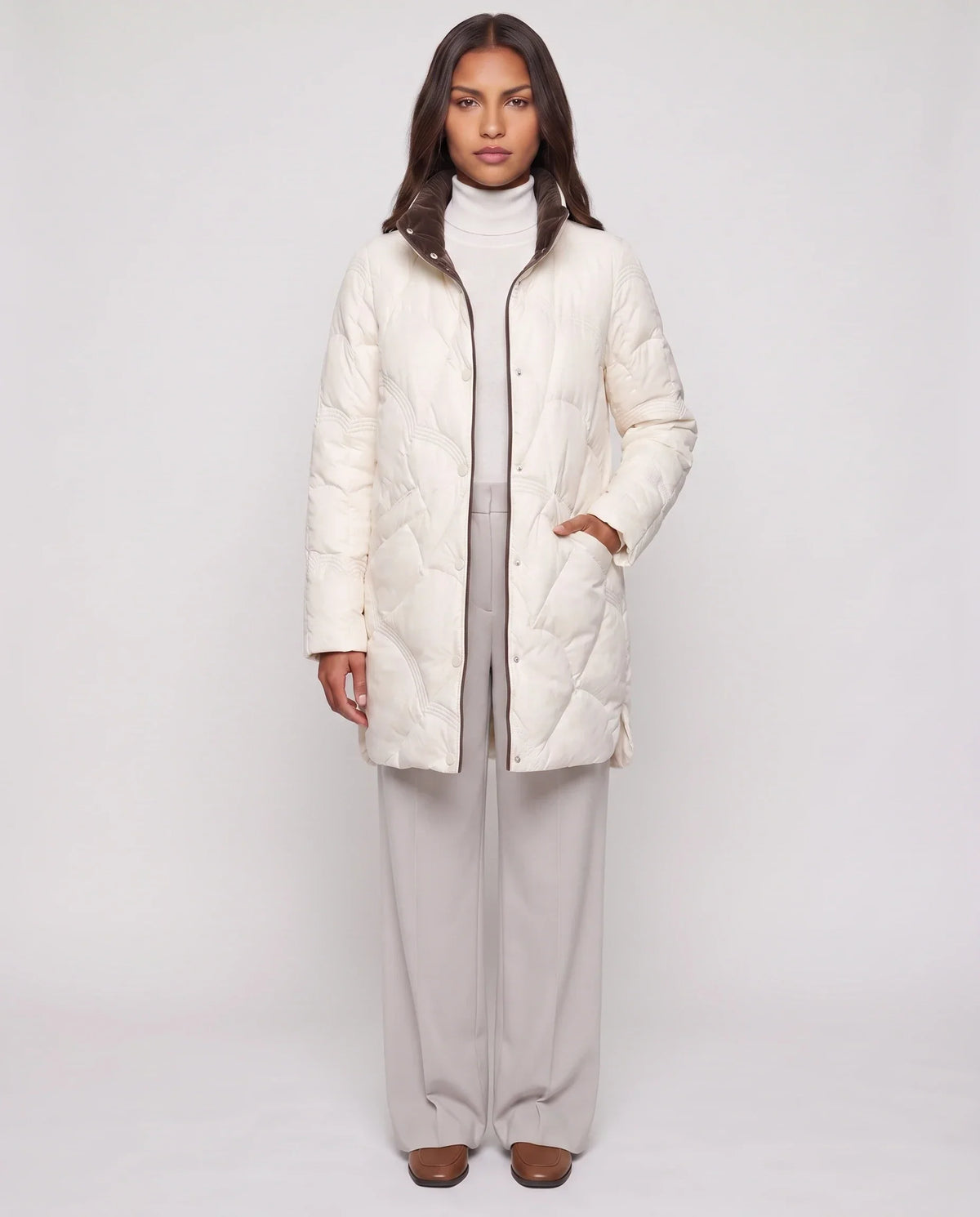 Lightweight Mid-Length Puffer Jacket with Wave Quilting