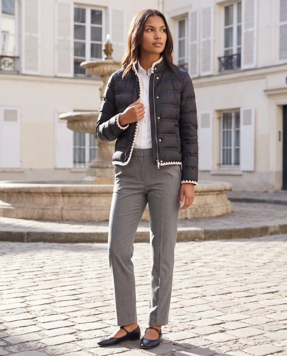 Short Lightweight Puffer Jacket with Knitted Trim