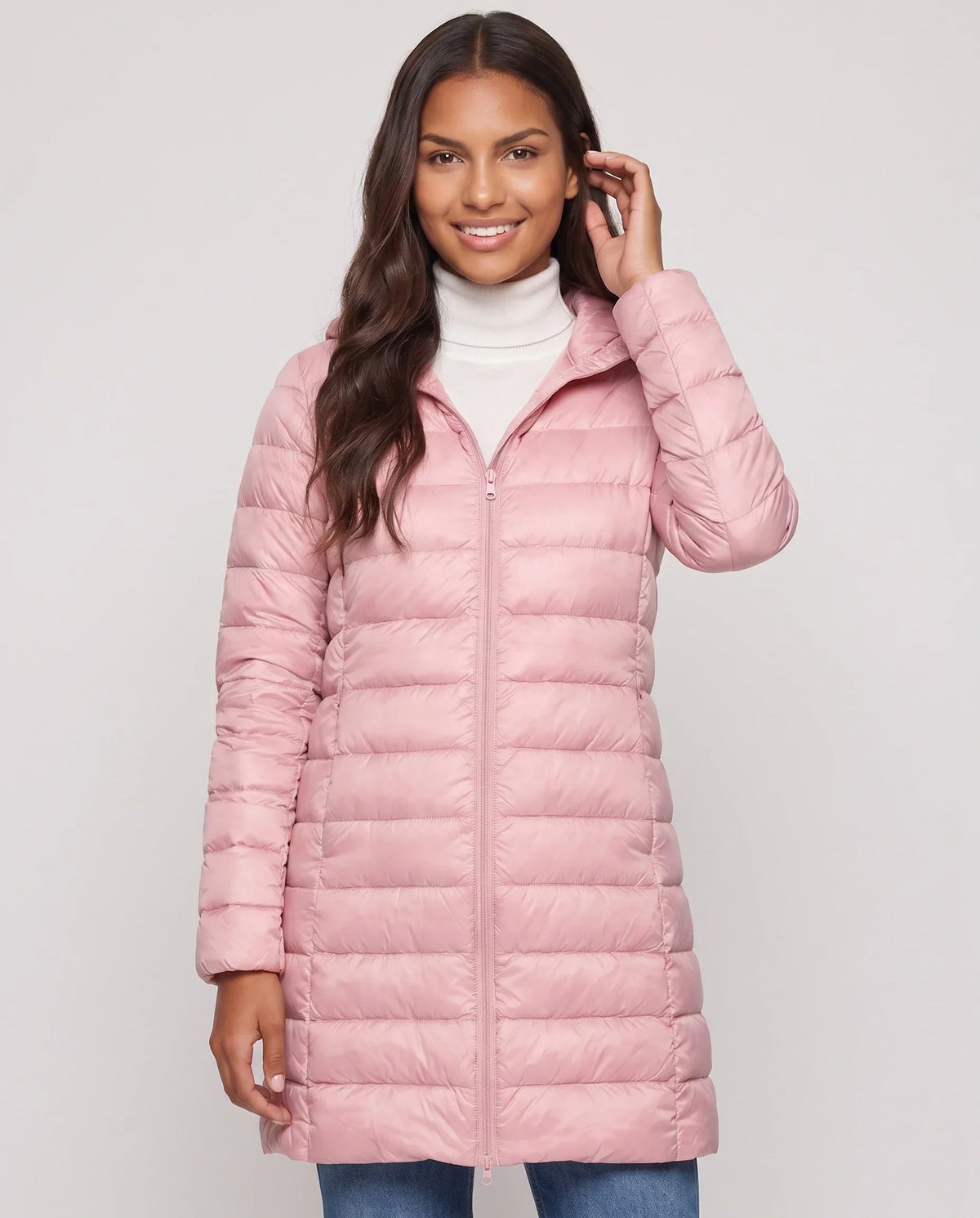 Lightweight Fitted Puffer Jacket with Detachable Hood