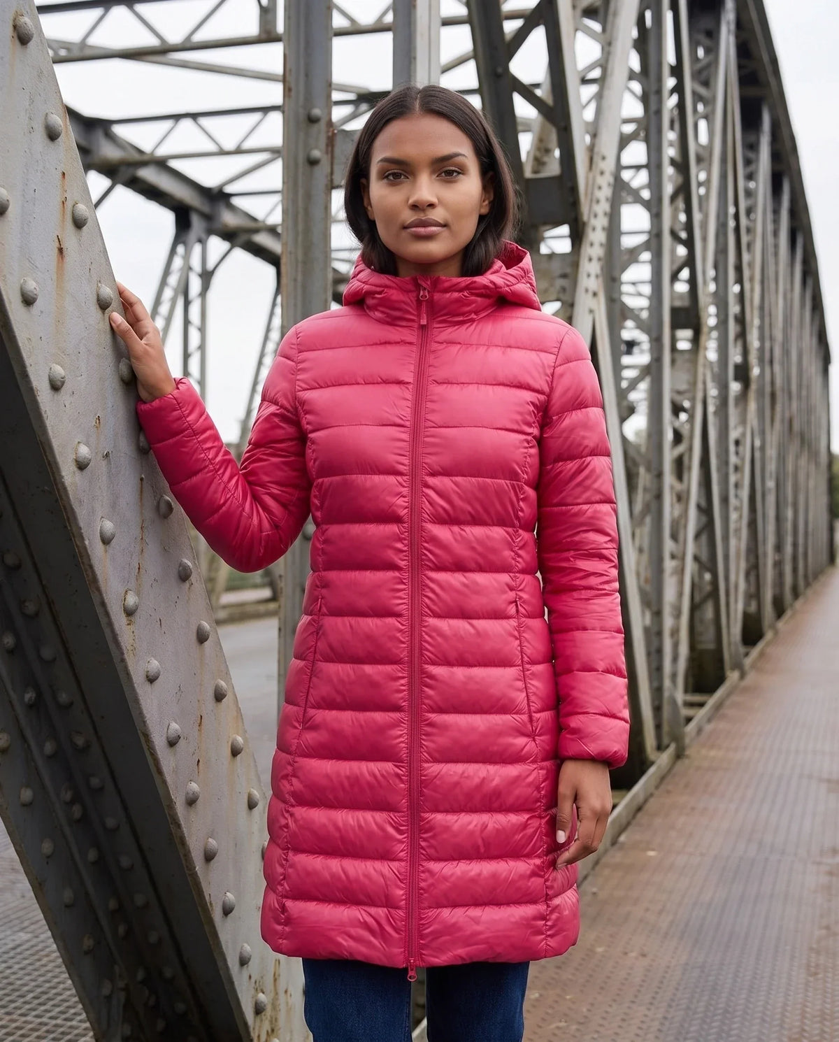 Lightweight Fitted Puffer Jacket with Detachable Hood