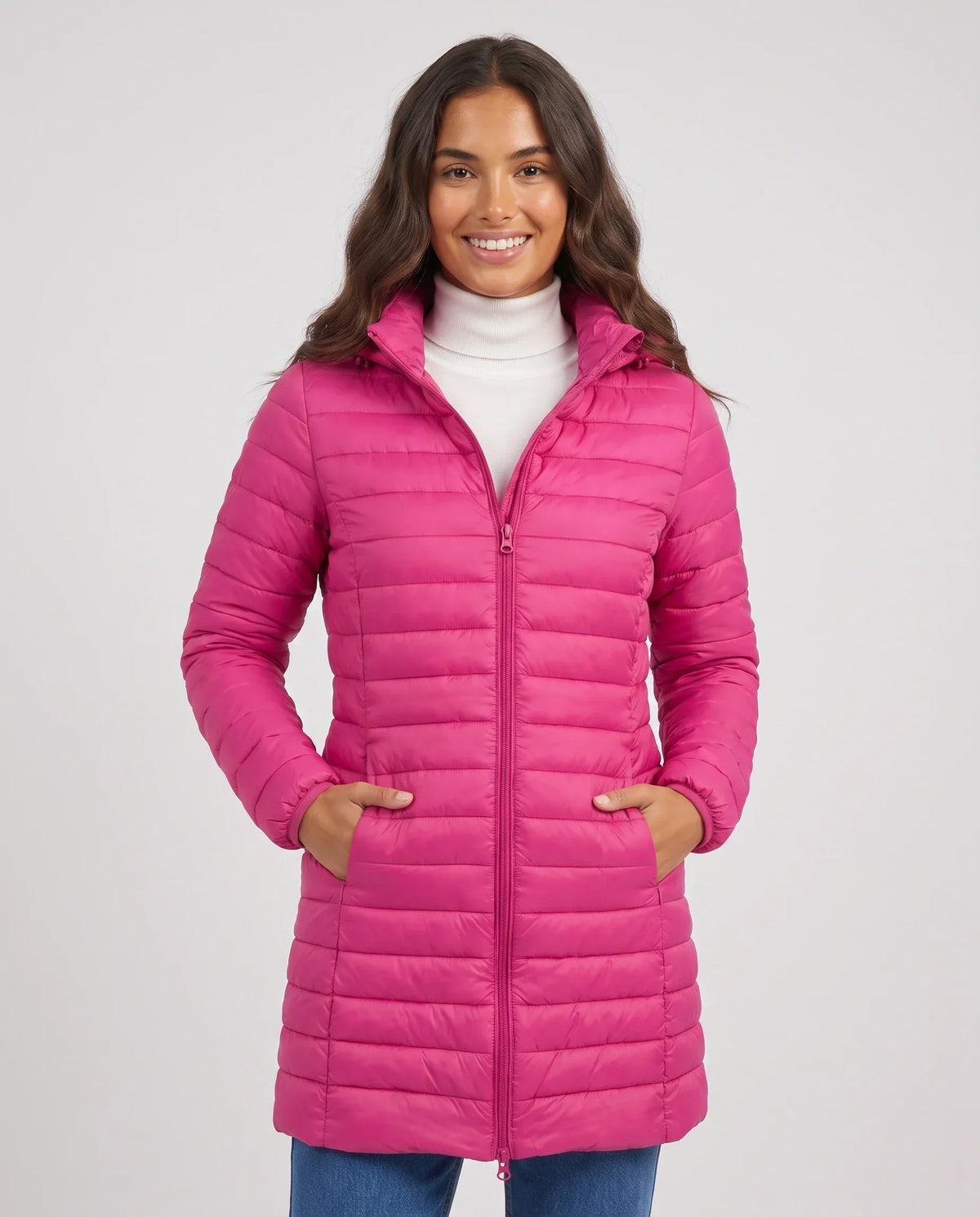 Lightweight Fitted Puffer Jacket with Detachable Hood