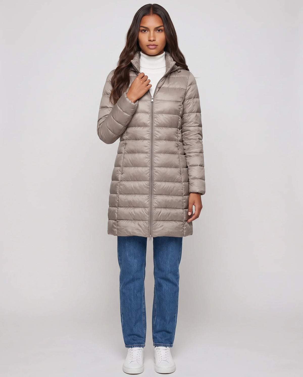 Lightweight Fitted Puffer Jacket with Detachable Hood