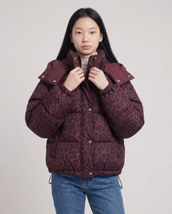 Short Oversized Leopard Puffer Jacket with Detachable Hood