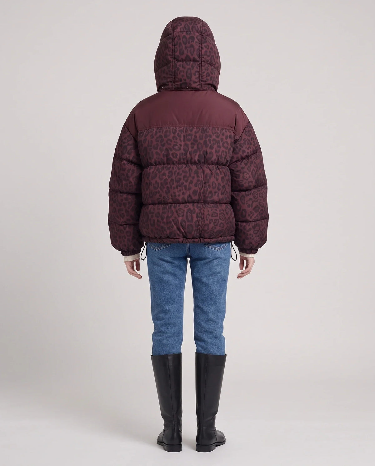 Short Oversized Leopard Puffer Jacket with Detachable Hood