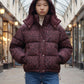 Short Oversized Leopard Puffer Jacket with Detachable Hood