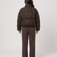 Short Leopard Print Puffer Jacket with Popper Placket
