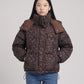 Short Oversized Leopard Puffer Jacket with Detachable Hood