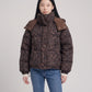 Short Oversized Leopard Puffer Jacket with Detachable Hood