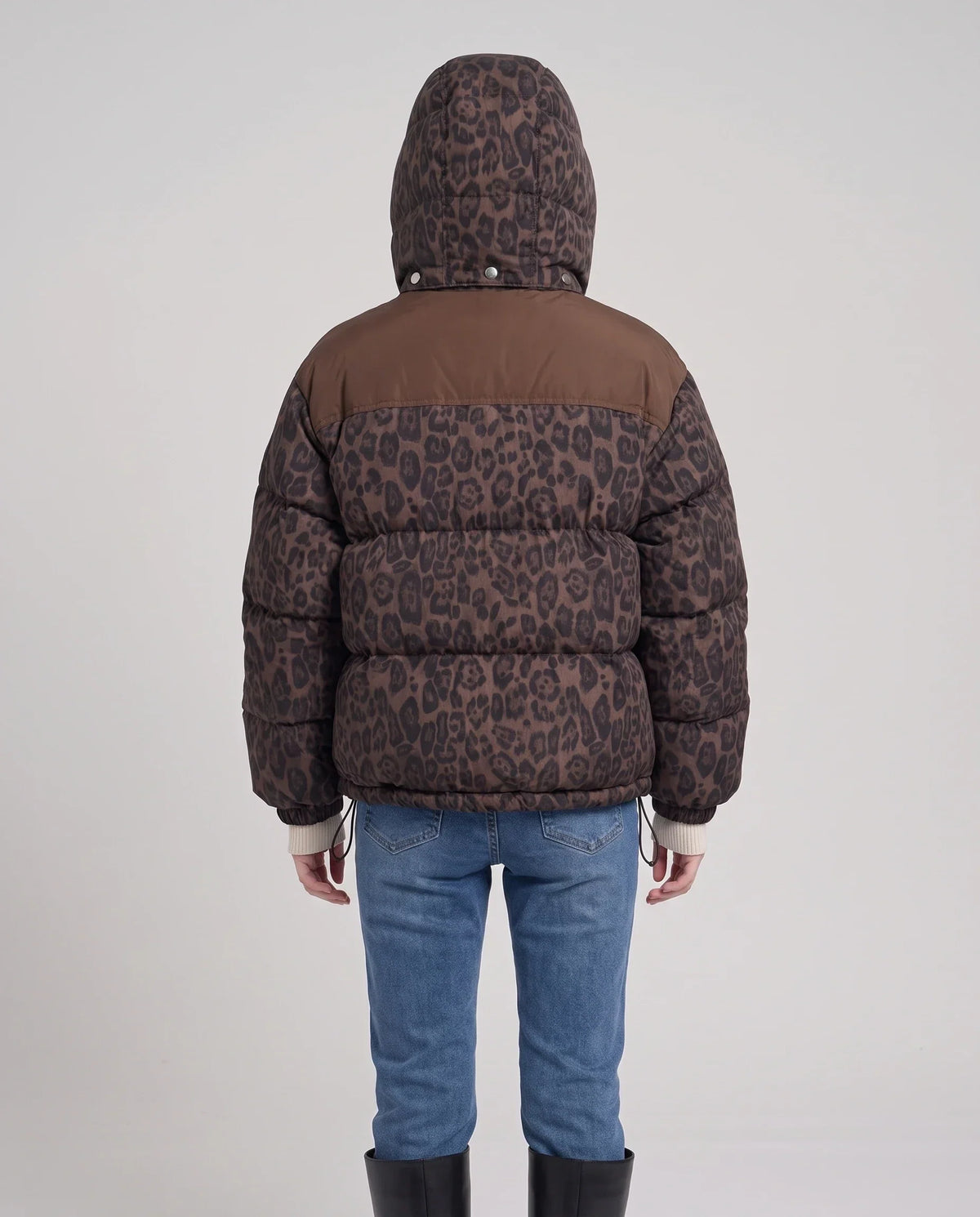Short Oversized Leopard Puffer Jacket with Detachable Hood
