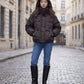 Short Oversized Leopard Puffer Jacket with Detachable Hood
