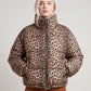 Short Leopard Print Puffer Jacket with Funnel Collar