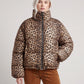 Short Leopard Print Puffer Jacket with Funnel Collar