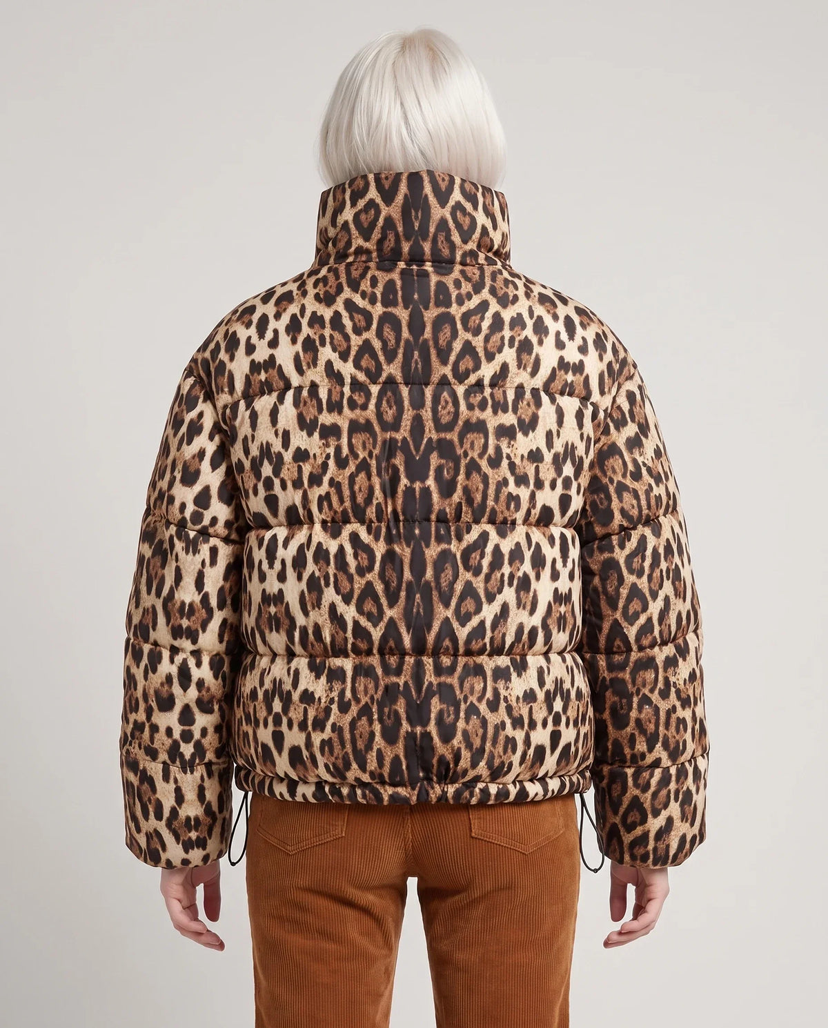 Short Leopard Print Puffer Jacket with Funnel Collar