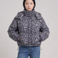 Short Oversized Leopard Puffer Jacket with Detachable Hood